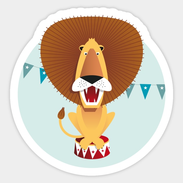 Illustration nursery with lion in the circus Sticker by Piakolle